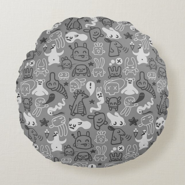 doodles pattern illustration round pillow (Front)