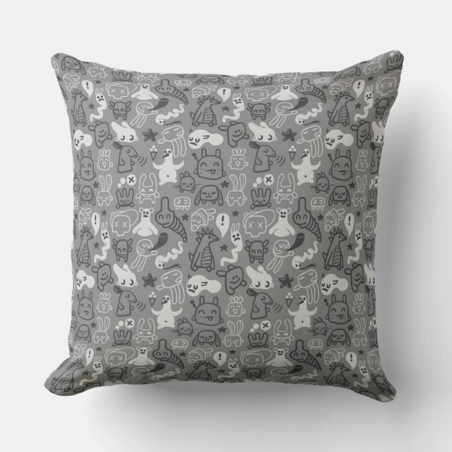doodles pattern illustration throw pillow (Front)