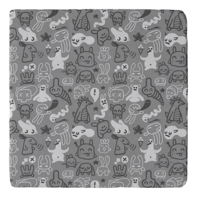 doodles pattern illustration trivet (Front)