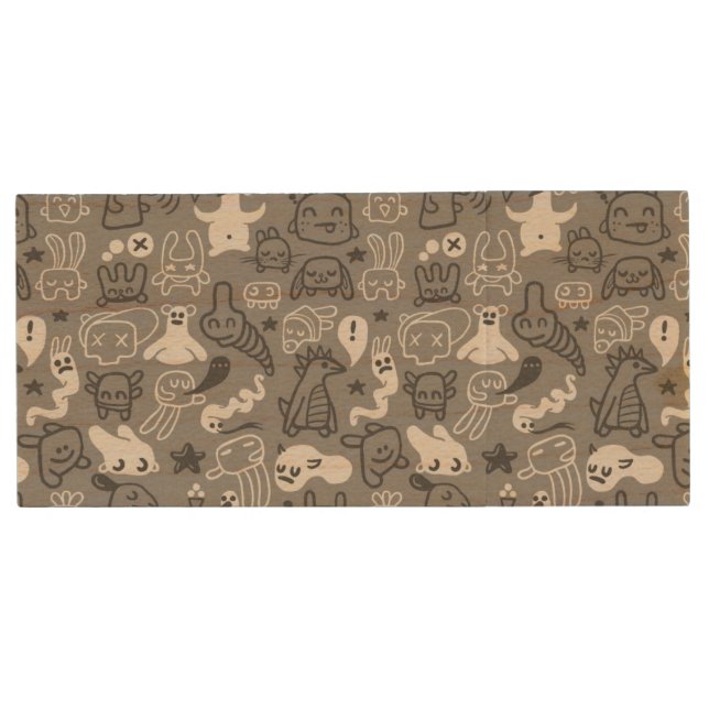 doodles pattern illustration wood USB flash drive (Front)