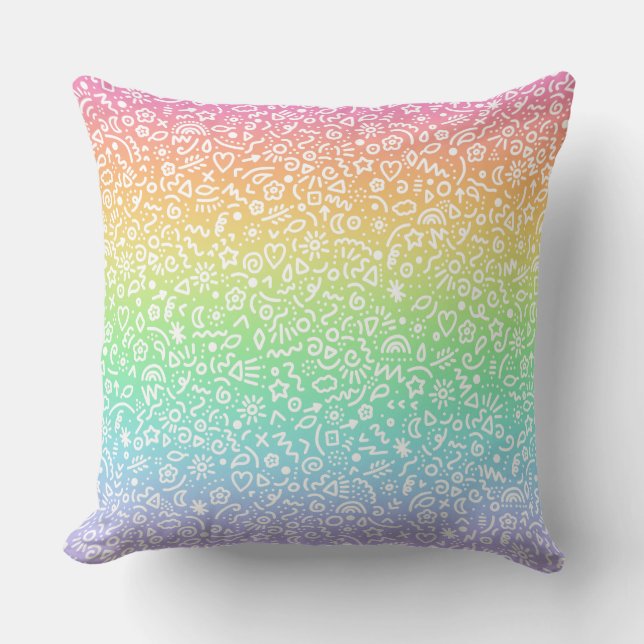 Doodles! Rainbow Throw Pillow (Front)