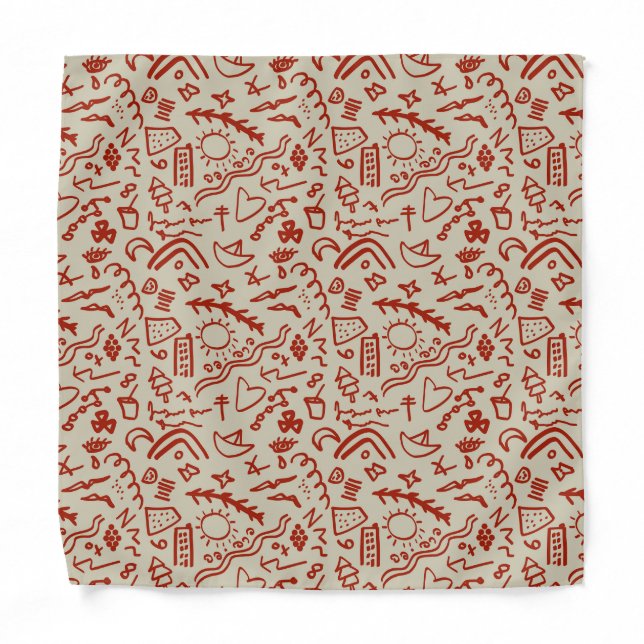 Doodles red and beige  bandana (Front)