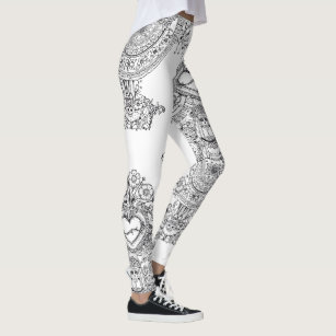 X Small Doodle Pants White Multi-Colored Tree Leggings