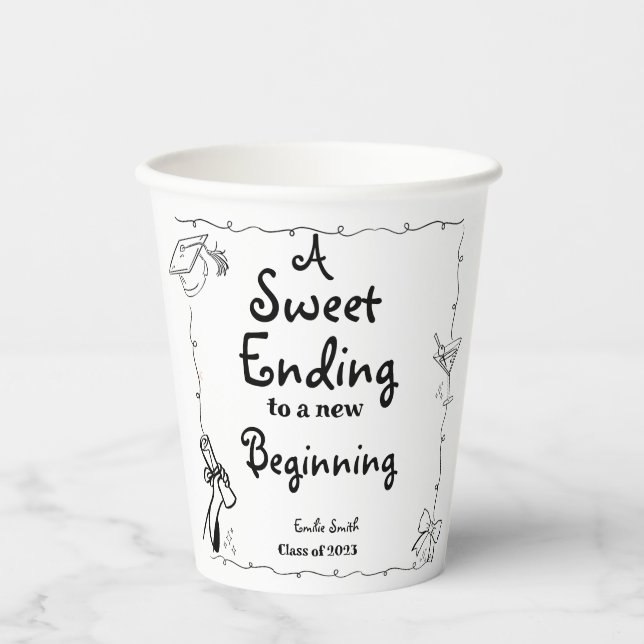 Doodles style Hand Drawn Graduation favors sign Paper Cups (Front)