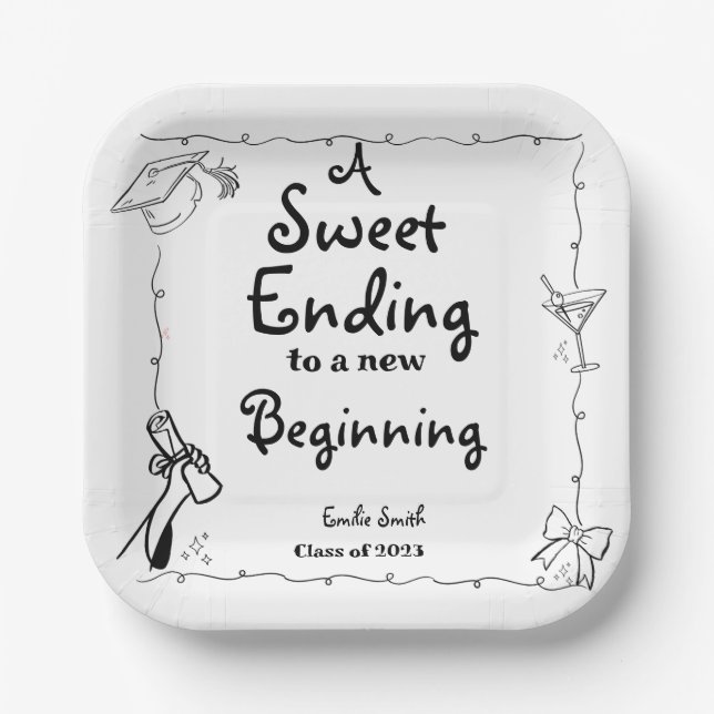 Doodles style Hand Drawn Graduation favors sign Paper Plates (Front)