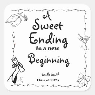 Doodles style Hand Drawn Graduation favors sign Square Sticker