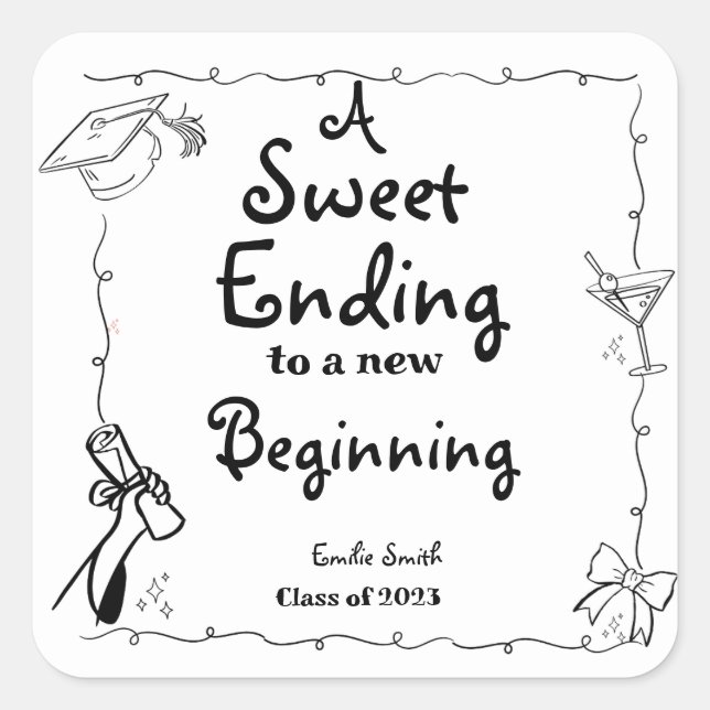 Doodles style Hand Drawn Graduation favors sign Square Sticker (Front)