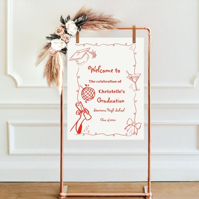 Doodles style Hand Drawn Graduation Party welcome  Poster (Creator Uploaded)