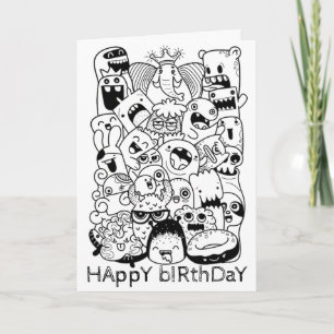 Doodling Birthday Card - Monsters Princess