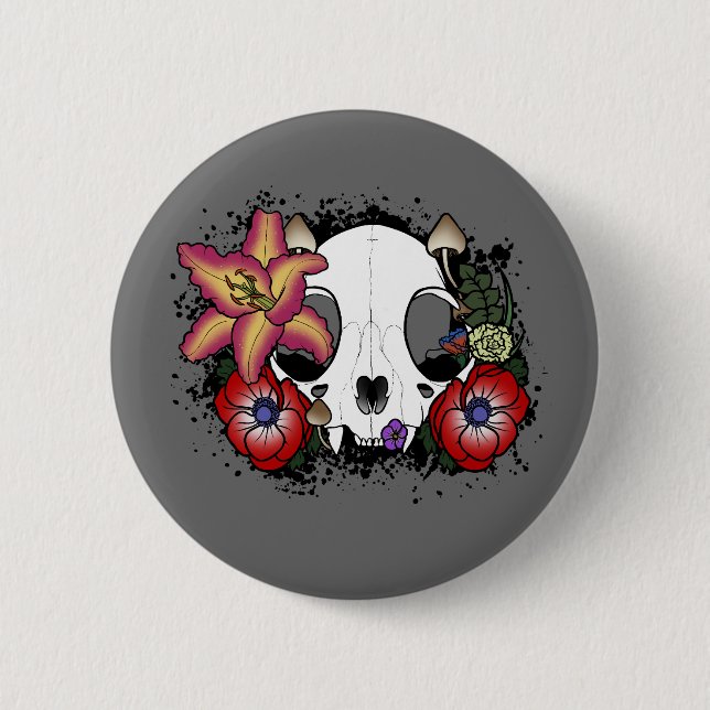 Doom and Bloom Cat Skull Button (Front)