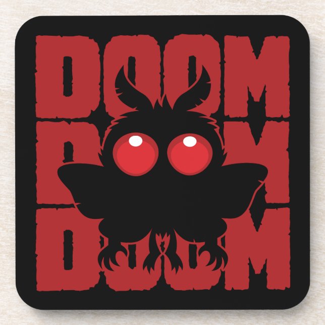 DOOM DOOM DOOM Kawaii Mothman Cryptid Beverage Coaster (Front)