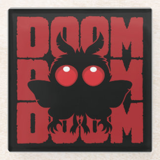 DOOM DOOM DOOM Kawaii Mothman Cryptid Glass Coaster
