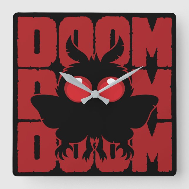 DOOM DOOM DOOM Kawaii Mothman Cryptid Square Wall Clock (Front)