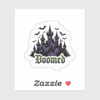 Doomed Gothic Purple Castle with Bats - Spooky Hal Sticker