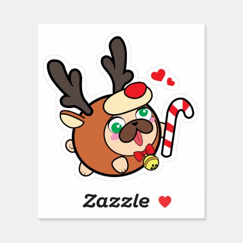 Doopy the Pug Puppy _ Merry Christmas Sticker