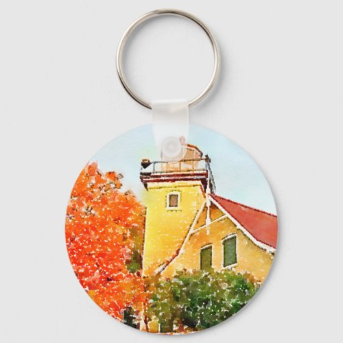 Door County Eagle Bluff Lighthouse Watercolor Keychain