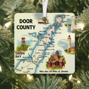Door County Postcard Map Ornament