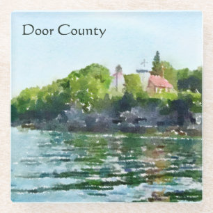 Door County Sherwood Point Watercolor Glass Coaster