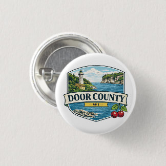 Door County, WI Lighthouse and Lake MichiganMagnet Button
