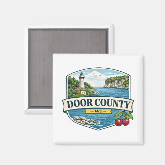 Door County, WI Lighthouse and Lake MichiganMagnet Magnet