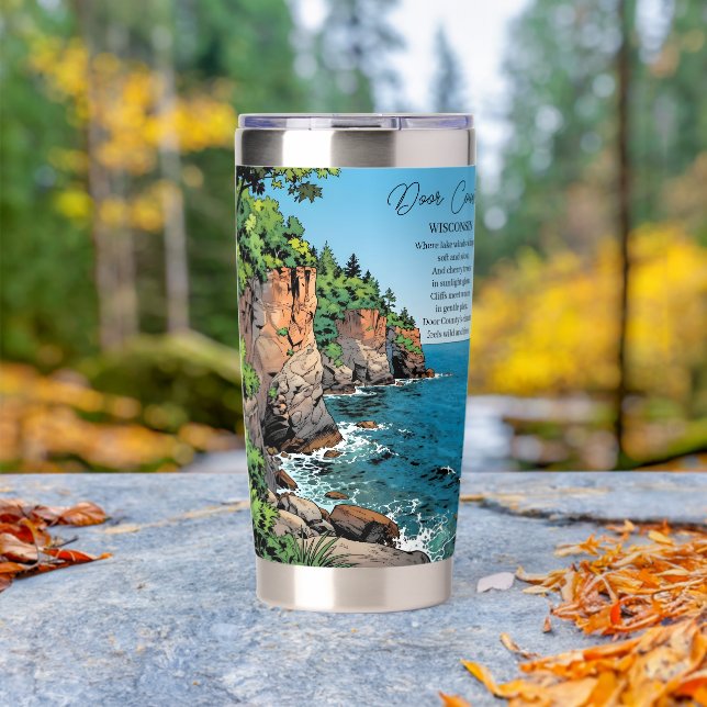 Door County, Wisconsin Illustration and Poem Insulated Tumbler (Outdoor (Rotated))