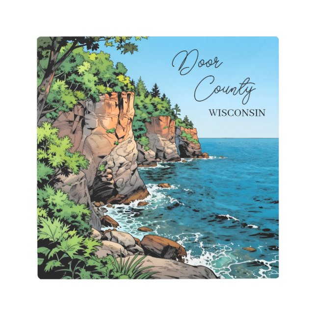 Door County, Wisconsin Illustration Lake Michigan Metal Print (Front)