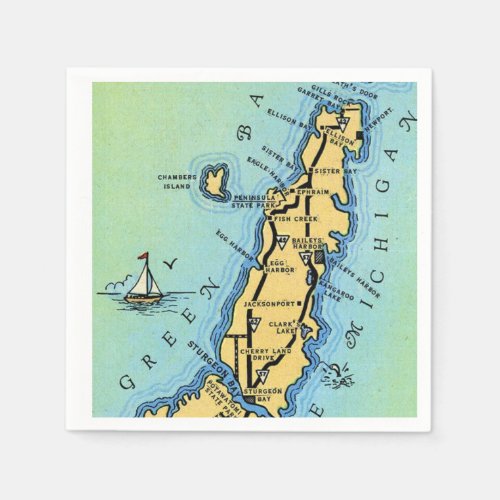 Door County Wisconsin Map Napkins