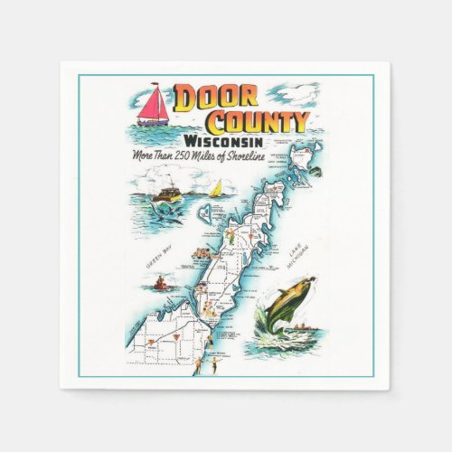 Door County Wisconsin Vintage Map Napkins