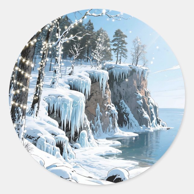 Door County  Wisconsin Winter Christmas  Classic Round Sticker (Front)