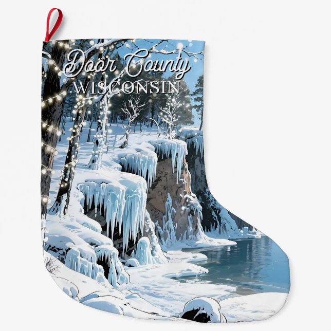 Door County  Wisconsin Winter Christmas  Large Christmas Stocking (Front)