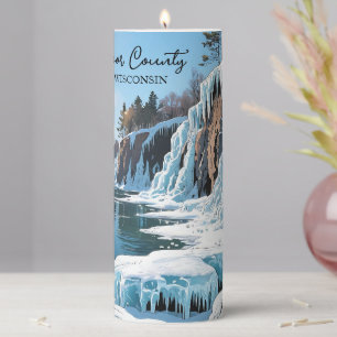 Door County Wisconsin Winter Illustration Pillar Candle