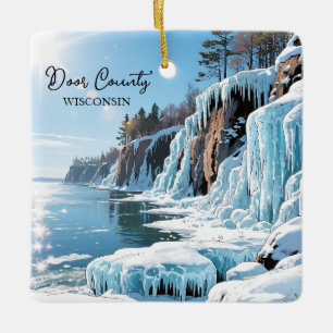 Door County  Wisconsin Winter Poem Christmas Ceramic Ornament