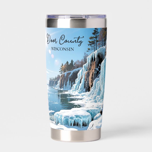 Door County  Wisconsin Winter Poem Christmas Insulated Tumbler (Front)