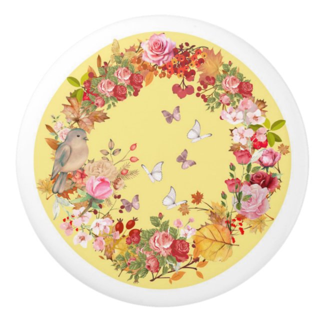 door handle - ceramic knob - flower design  (Front)