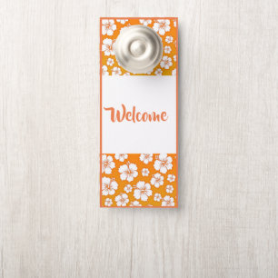 Door Hanger-Welcome Orange & White Hibiscus Print Hanger