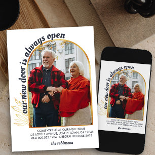 Door is Always Open Gold Arch Photo Grey Moving Announcement