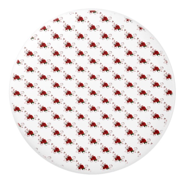 Door Knob Red Rose Floral  (Front)