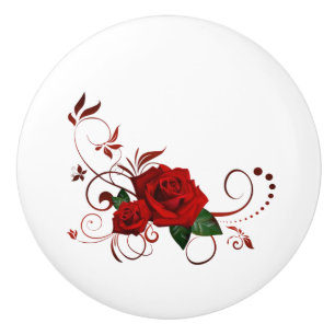Door Knob Red Rose Floral 