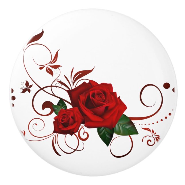 Door Knob Wood Red Rose Floral (Front)