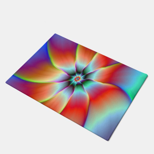 Door Mat  Flower in Red Orange and Yellow (Angled)