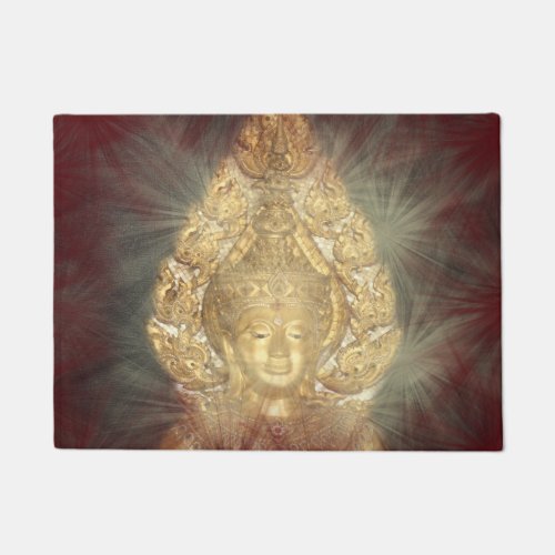 door mat golden buddha in dark red