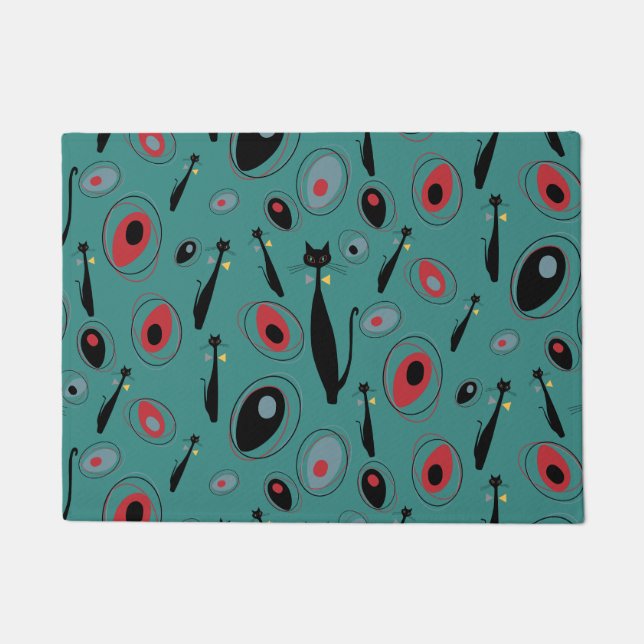 Door Mat | MidCentury Modern Atomic Cats (Front)