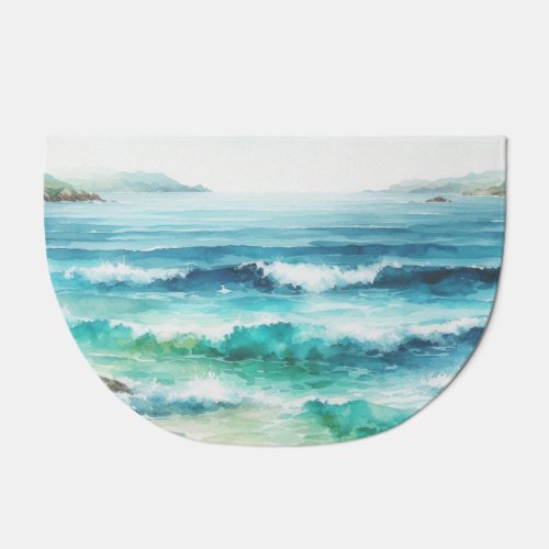 Door Mat Ocean Waves Beach Watercolor Painting