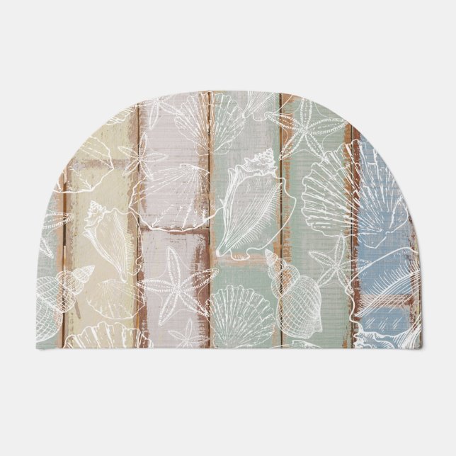 Door Mat Seashell Beach Wood Coastal  (Front)