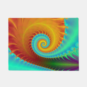 Door Mat Toothed Spiral in Turquoise and Gold