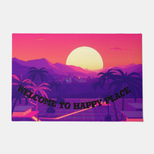 Door mat welcome to Happy Place Retro Sunset Doo
