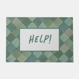 Door mat with green diagonal tile design