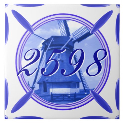 Door Number Holland Windmill Delft Blue Printed Tile