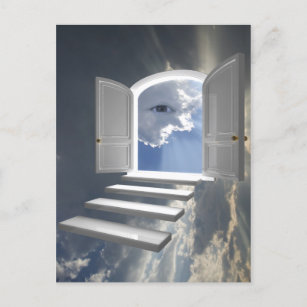 Door opened on a mystic eye postcard