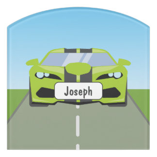 Door Sign - Boy's Name and Sport Car, Personalized